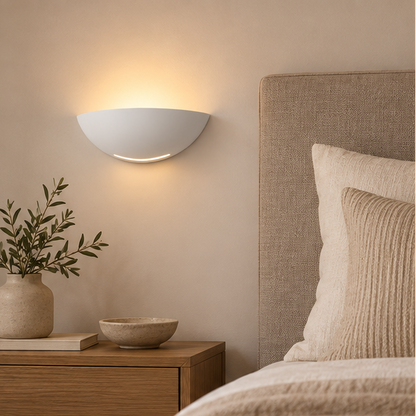 RoyaleGlow Modern Half Moon Plaster Wall Lamp - Indirect Indoor Light Sconce