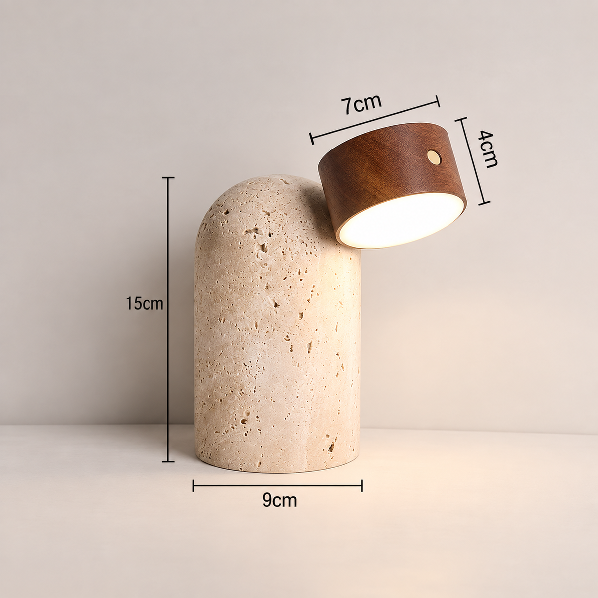 RoyaleGlow Natural Travertine Stone And Wood Table Lamp For Modern Bedside Decor