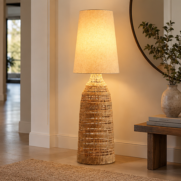 Royelux Woven Rattan Floor Lamp Natural Wicker Standing Light