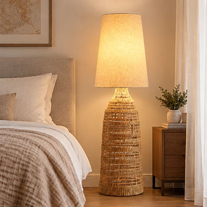 Royelux Woven Rattan Floor Lamp Natural Wicker Standing Light