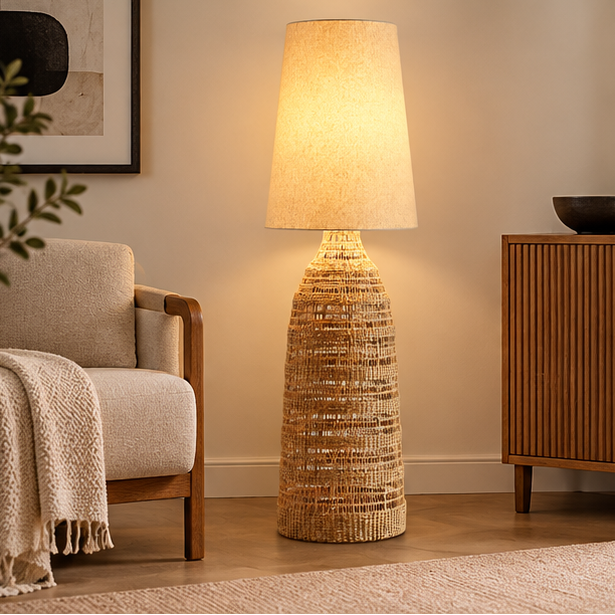 Royelux Woven Rattan Floor Lamp Natural Wicker Standing Light
