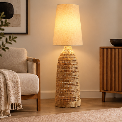 Royelux Woven Rattan Floor Lamp Natural Wicker Standing Light