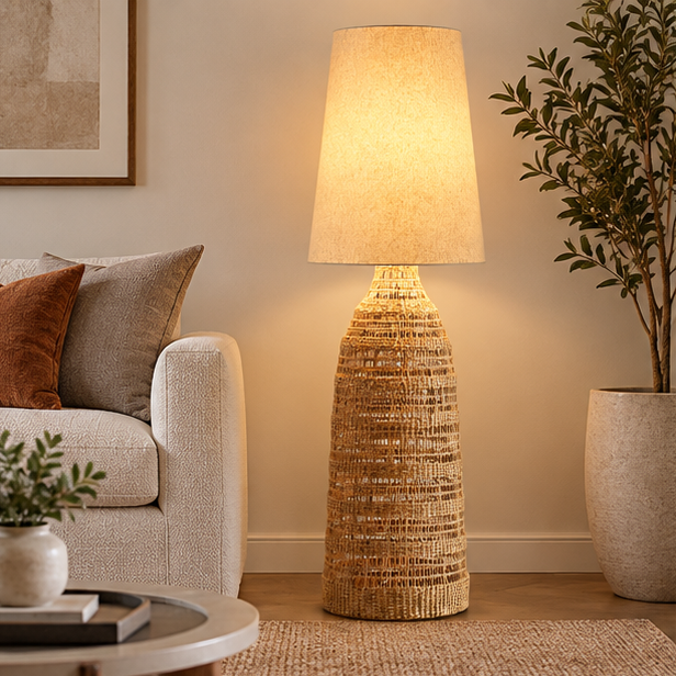 Royelux Woven Rattan Floor Lamp Natural Wicker Standing Light