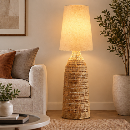 Royelux Woven Rattan Floor Lamp Natural Wicker Standing Light