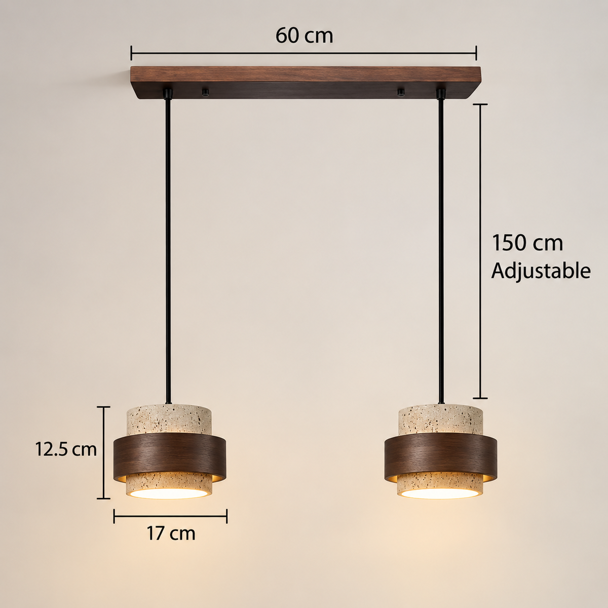LuxRoyale Double Headed Wooden Pendant Light Kitchen Island Chandelier