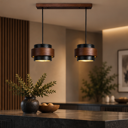 LuxRoyale Double Headed Wooden Pendant Light Kitchen Island Chandelier