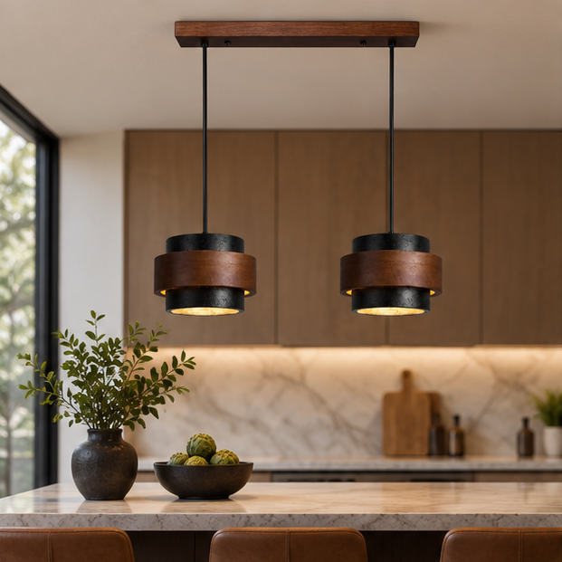 LuxRoyale Double Headed Wooden Pendant Light Kitchen Island Chandelier