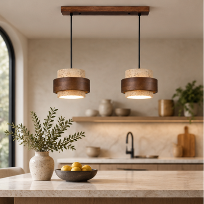 LuxRoyale Double Headed Wooden Pendant Light Kitchen Island Chandelier