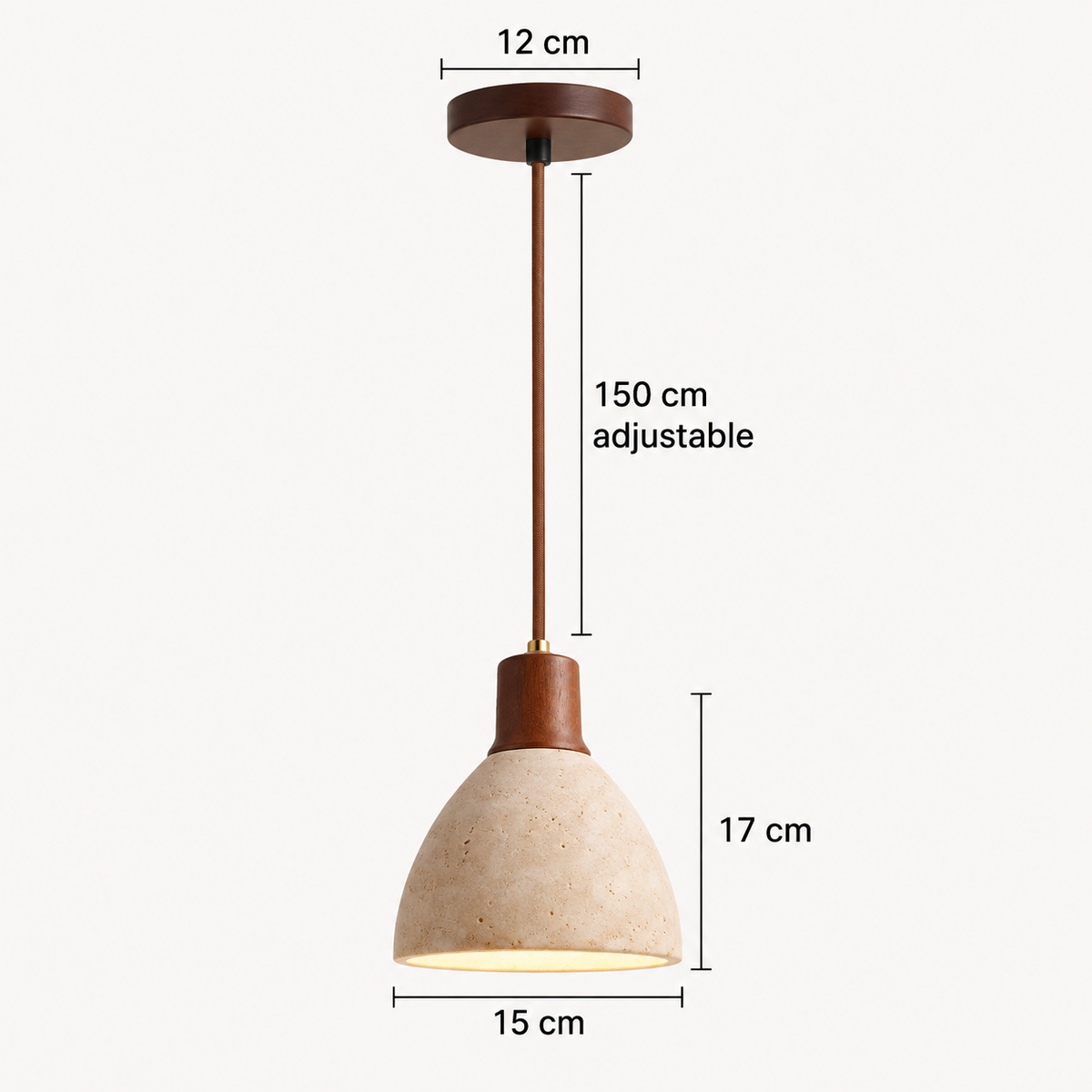 LuxRoyale Wabi Sabi Cave Stone Pendant Light with Wood Accent