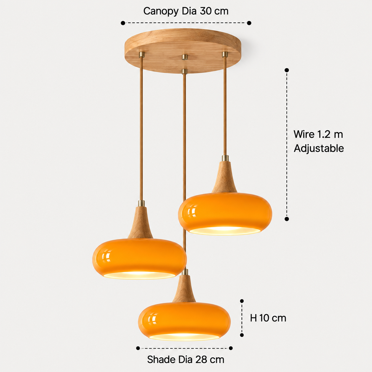 LuxRoyale Three Headed Wooden Disc Pendant Chandelier