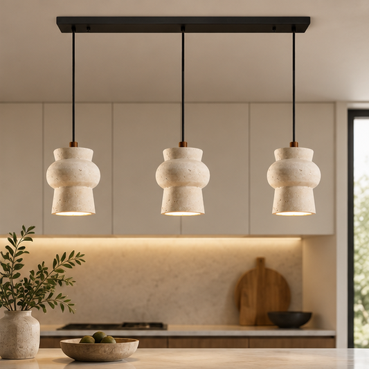 Royelux Natural Travertine Stone Pendant Light For Kitchen Island - Royale Basic