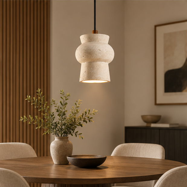 Royelux Natural Travertine Stone Pendant Light For Kitchen Island