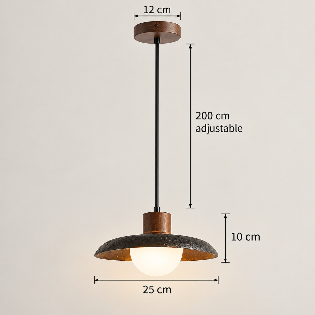 RoyaleGlow Black Travertine Dome Pendant Light With Wood Accent