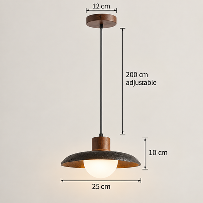 RoyaleGlow Black Travertine Dome Pendant Light With Wood Accent