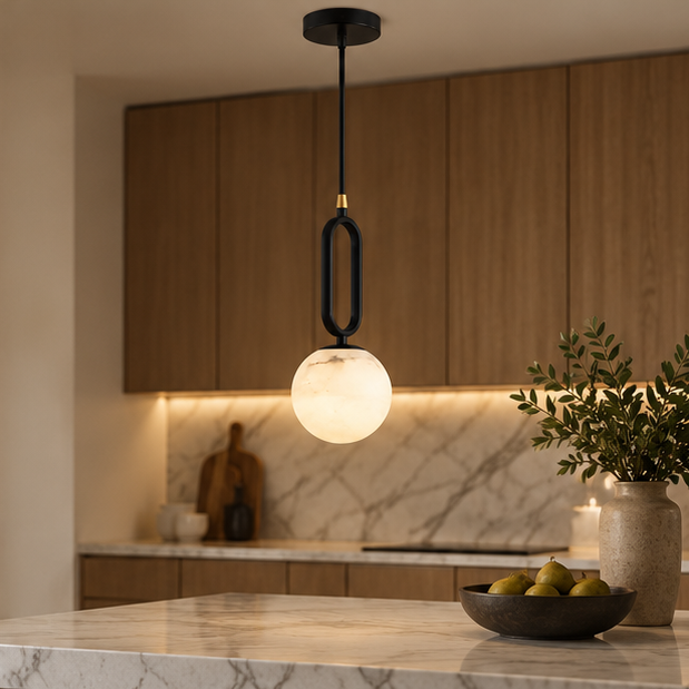 LuxRoyale Alabaster Globe Pendant Light - Modern Black Hanging Lamp