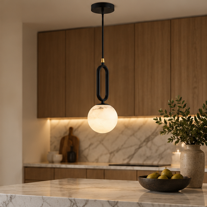 LuxRoyale Alabaster Globe Pendant Light - Modern Black Hanging Lamp