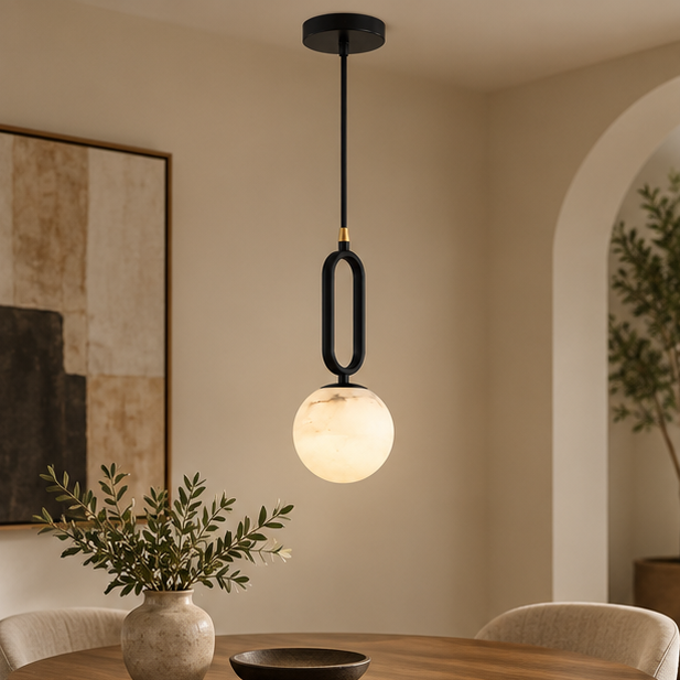 LuxRoyale Alabaster Globe Pendant Light - Modern Black Hanging Lamp