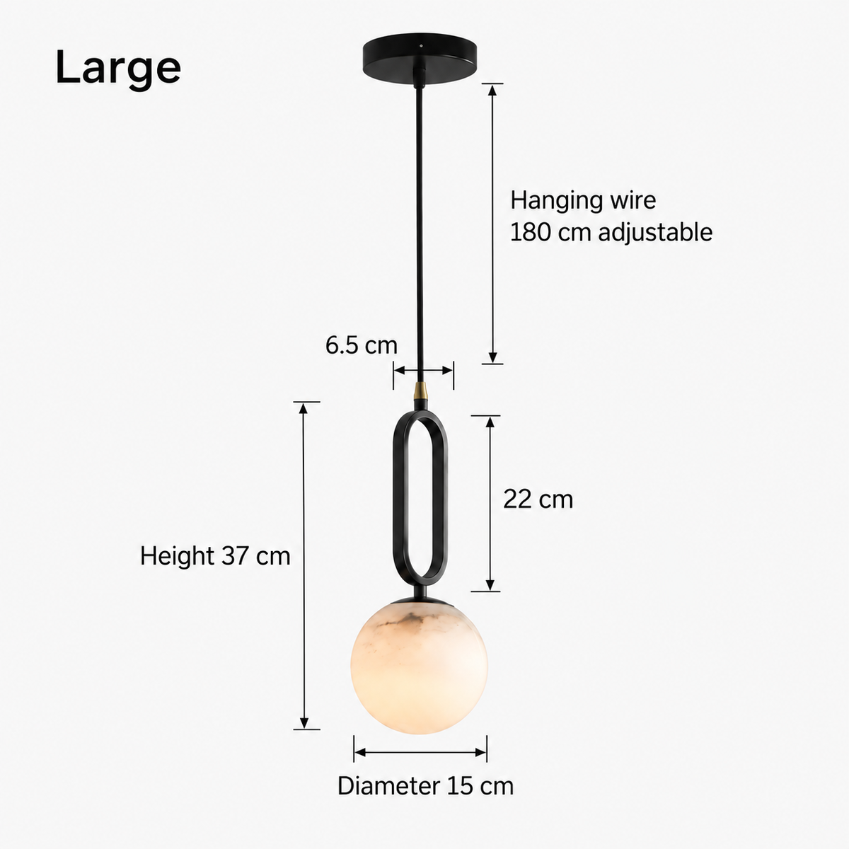 LuxRoyale Alabaster Globe Pendant Light - Modern Black Hanging Lamp
