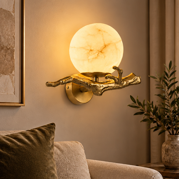 LuxRoyale Alabaster Branch Wall Sconce - Artistic Copper Globe Fixture