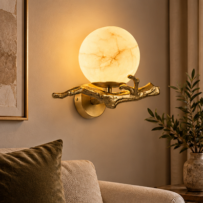 LuxRoyale Alabaster Branch Wall Sconce - Artistic Copper Globe Fixture