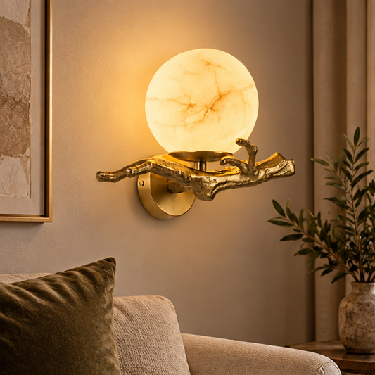 LuxRoyale Alabaster Branch Wall Sconce - Artistic Copper Globe Fixture