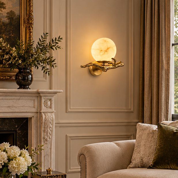 LuxRoyale Alabaster Branch Wall Sconce - Artistic Copper Globe Fixture