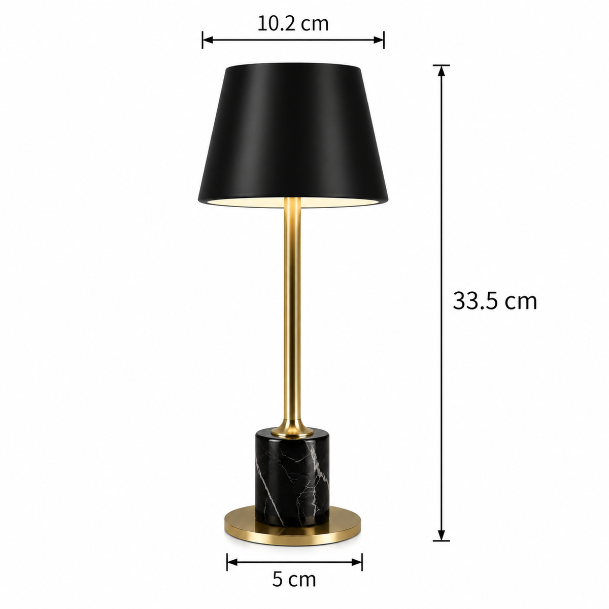LuxRoyale Modern Marble Table Lamp with  Black Shade Brass Accent