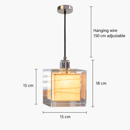 RoyaleGlow Glass Cube Pendant Light Beige Paper Diffuser
