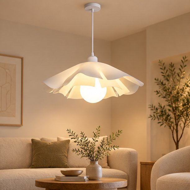 Royelux White Petal Pendant Light - Layered Hanging Lamp for Dining, Bedroom, Kitchen Island
