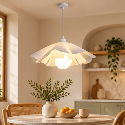 Royelux White Petal Pendant Light - Layered Hanging Lamp for Dining, Bedroom, Kitchen Island