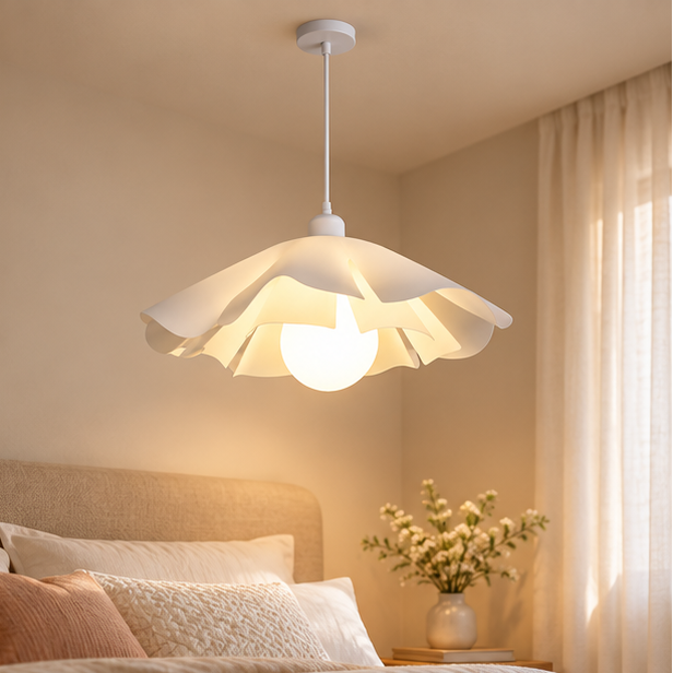 Royelux White Petal Pendant Light - Layered Hanging Lamp for Dining, Bedroom, Kitchen Island