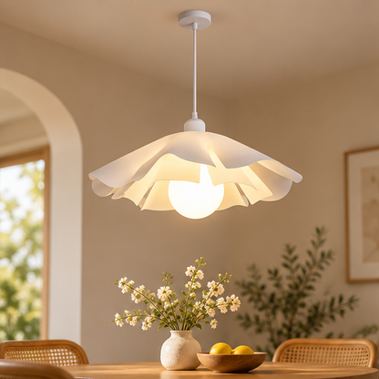 Royelux White Petal Pendant Light - Layered Hanging Lamp for Dining, Bedroom, Kitchen Island