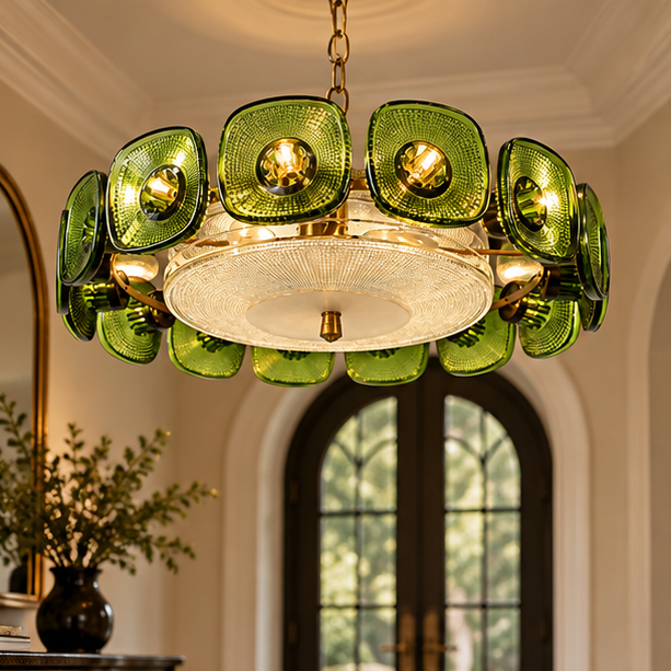 RoyaleGlow Murano Glass Chandelier Textured Green Pendant Light
