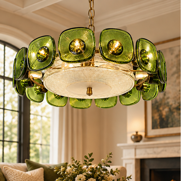 RoyaleGlow Murano Glass Chandelier Textured Green Pendant Light