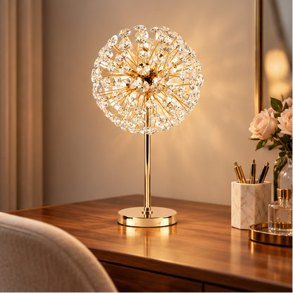 Royelux Crystal Dandelion Table Lamp - Gold Modern Bedside Light