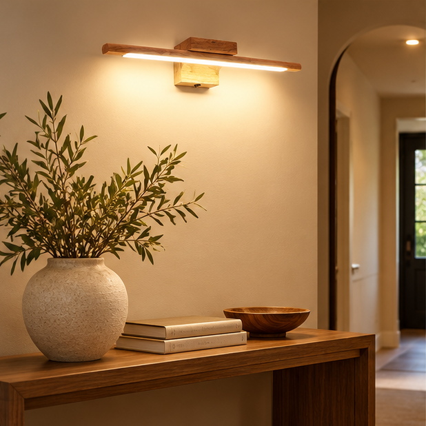 RoyaleGlow Modern LED Wooden Wall Sconce Vanity Light Fixture