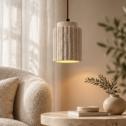 LuxRoyale Fluted Travertine Stone Pendant Light for Modern Kitchen Island