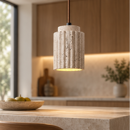 LuxRoyale Fluted Travertine Stone Pendant Light for Modern Kitchen Island