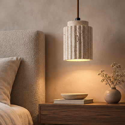 LuxRoyale Fluted Travertine Stone Pendant Light for Modern Kitchen Island