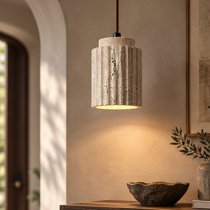 LuxRoyale Fluted Travertine Stone Pendant Light for Modern Kitchen Island