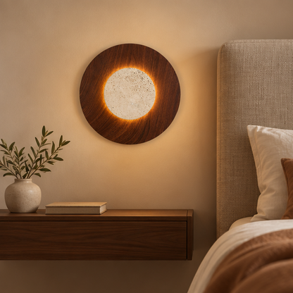 RoyaleGlow Yellow Travertine Round Wall Lamp-Modern Stone Lighting Fixture