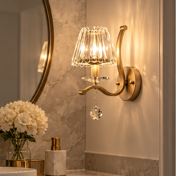 RoyaleGlow Gold Crystal Wall Sconce Modern Vanity Light Fixture