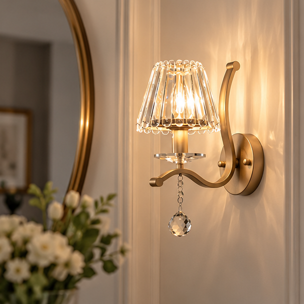 RoyaleGlow Gold Crystal Wall Sconce Modern Vanity Light Fixture