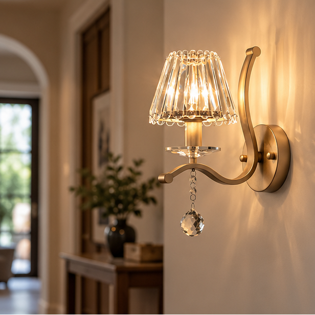 RoyaleGlow Gold Crystal Wall Sconce Modern Vanity Light Fixture