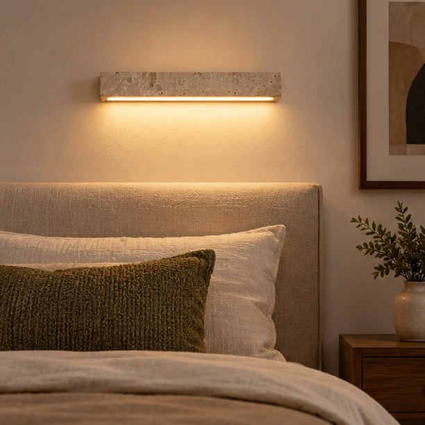 RoyaleGlow Yellow Travertine Linear LED Wall Light Minimalist Sconce