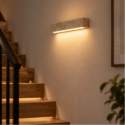 RoyaleGlow Yellow Travertine Linear LED Wall Light Minimalist Sconce