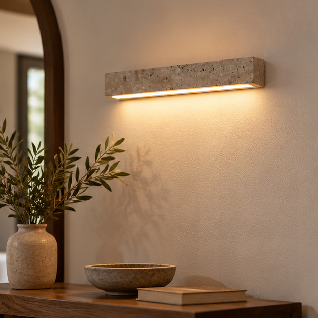 RoyaleGlow Yellow Travertine Linear LED Wall Light Minimalist Sconce