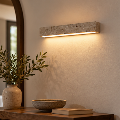 RoyaleGlow Yellow Travertine Linear LED Wall Light Minimalist Sconce