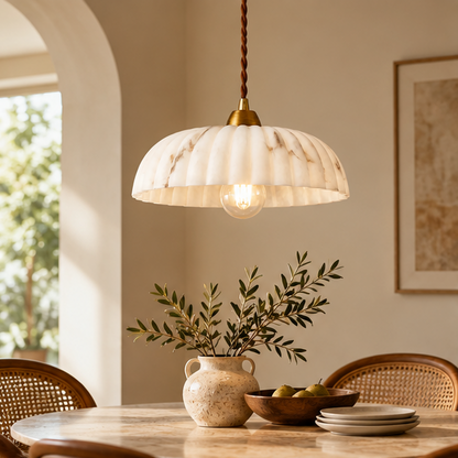 RoyaleGlow Natural Alabaster Shade Hanging Pendant Light with Antique Gold Finish