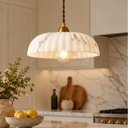 RoyaleGlow Natural Alabaster Shade Hanging Pendant Light with Antique Gold Finish